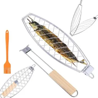 OEM Cesta Para Asar Pescado - Resistente Pinza Para Pescado Para Barbacoa - Apta Para Pescado, Gambas Y Verduras - Acero Inoxidable