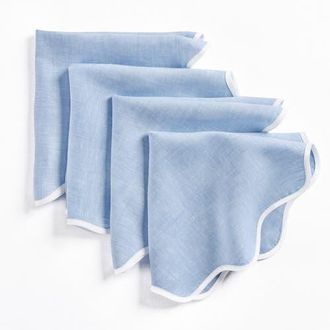 Solino Home Linen Dinner Napkins - Giselle Scallop Edge, 20 Round in White And Chambray Blue at Nordstrom, Size Large