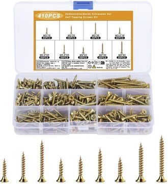 OEM Juego De 410 Piezas De Tornillos Autorroscantes Universales Para Madera, M3, M3.5, M4, Tornillos De Cabeza Plana, Surtido De Tornillos Para Chapa Met&aacute;
