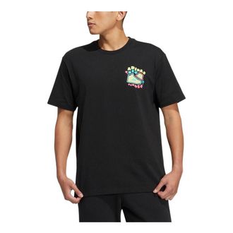 adidas neo Cartoon Alphabet Printing Round Neck Casual Short Sleeve Couple Style Black HS8852