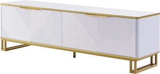 STILVORA Mueble Tv Con 4 Puertas Y Pasacables, Relieve Geom&eacute;trico, Estructura Met&aacute;lica, En Mdf, 160&times;37,5&times;48 Cm, Blanco