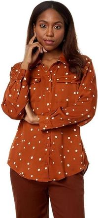 Liverpool L.A. Shirt Womens Brown Polka Dot Woven Button Up FROG362