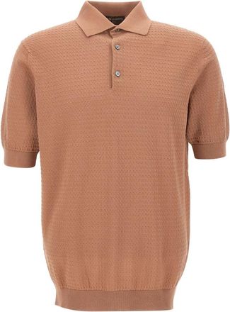 FILIPPO DE LAURENTIIS Crepe Katoenen Polo - Heren - Ronde hals truien - Bruin - XL - Katoen - Truien & Vesten