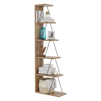 Dmora Estante Para Libros Mizar, Estante De Oficina, Porta Libros M&oacute;vil, Biblioteca, 50x22h150 Cm, Roble Y Negro, Con Embalaje Reforzado - Dmora