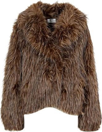Betta Corradi Jas met imitatiebont met lange pool - Dames - Jassen - Bruin - Maat: M Leer