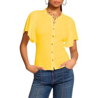 Ramy Brook Colette Mixed Media Flutter Sleeve Top in Lemon Drop at Nordstrom Rack, Size Xx-Large