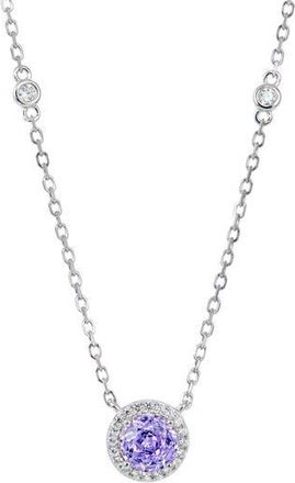 Savvy Cie Jewels Floral Faceted Cubic Zironia Halo Pendant Necklace in Lavender at Nordstrom Rack