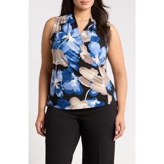 Anne Klein Faux Wrap Top in Dutch Blue Multi at Nordstrom, Size 2X
