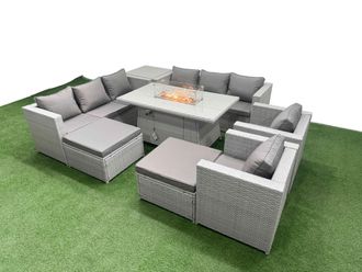 Fimous 10 Seat PE Rattan Sofa Set Outdoor Garden Furniture Set in Light Grey