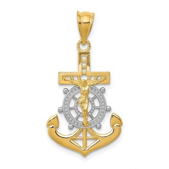 Diamond2Deal 14k Yellow Gold Rhodium Diamond-cut Mariners Cross Pendant