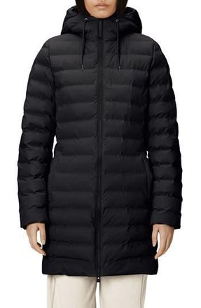 Rains Lohja Curve Waterproof Long Puffer Jacket in Black at Nordstrom Rack, Size X-Small