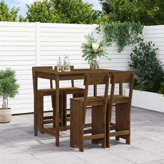 vidaXL Mesa Y Taburetes Altos De Jard&iacute;n 5 Pzas Madera Pino Marr&oacute;n Miel Vidaxl
