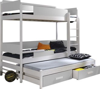 Mirjan24 Mobilier1 - Litera Henderson 114, Blanco + Gris, Litera Con Cama Extra, 90x200, 90x190, Madera, Somieres, 98x208x183cm