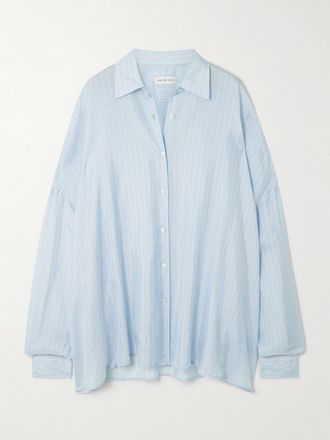 Dries Van Noten Camicia Oversize In Cr&ecirc;pe Satin A Righe - Blu