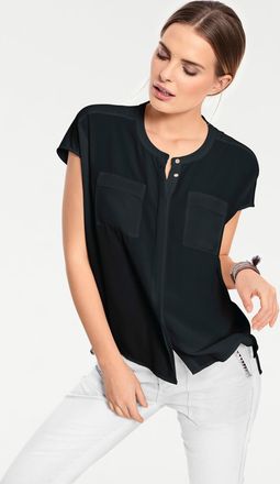 Heine Kurzarmbluse HEINE, Damen, Gr. 34, schwarz, 100% Polyester, unifarben, Rundhals, Blusen Kurzarmbluse