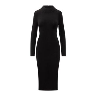 Michael Kors Knitted Dresses, female, Black, Size: M Mock-neck Midi Dress