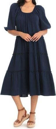 London Times Gauze Tiered Trapeze Midi Dress in Navy at Nordstrom Rack, Size 8