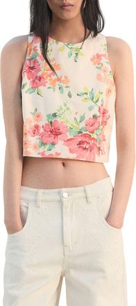 Mango Floral Cotton Crop Tank in Off White at Nordstrom, Size X-Small