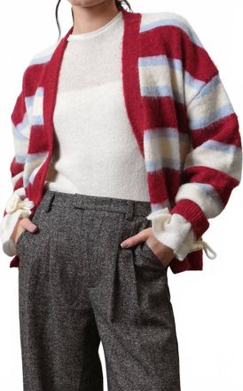 Greylin Fallon Cozy Oversized Stripe Cardigan In Red Combo