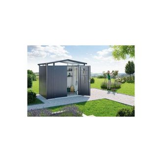 BIOHORT Caseta Cobertizo Metalica Panorama P2 Color Gris Oscuro Metalizado Puerta Est&aacute;ndar