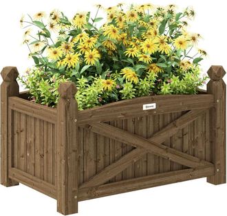 OUTSUNNY Jardinera De Madera Elevada Huerto Urbano Madera Para Cultivar Plantas Flores Hierba Para Jard&iacute;n Balc&oacute;n Terraza 60x39x37 Cm Caf&eacute; Oscuro