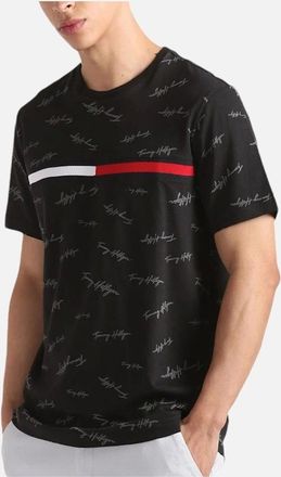 Tommy Hilfiger Mens Tommy Hilfiger Mens T Shirt Signature Flag Striped Crew Neck Summer Cotton Tee - Black - Size: 42