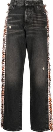 Marcelo Burlon fringe-detail straight-leg jeans - men - Cotton - 31 - Black
