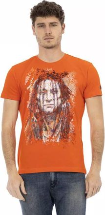Trussardi Mens Native American Print Tee Short Sleeve Crew Neck - Orange Cotton - Size X-Large