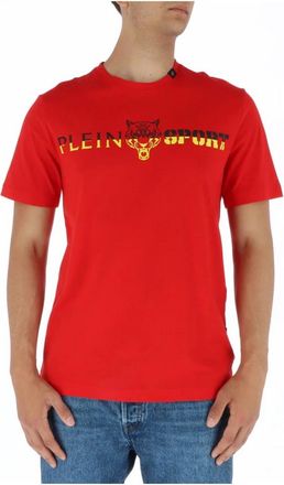 Plein Sport Blauw Print T-shirt met Korte Mouwen - Heren - Sportshirts - Rood - S - Katoen - Fitness