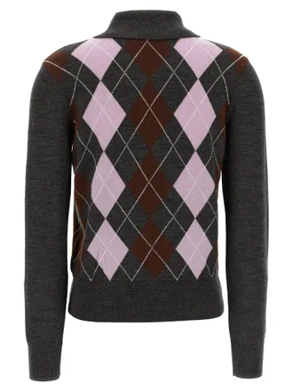 Self Portrait Argyle Wool Sweater - Charcoal