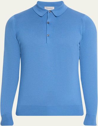 John Smedley Mens Solid Long-Sleeve Polo Shirt