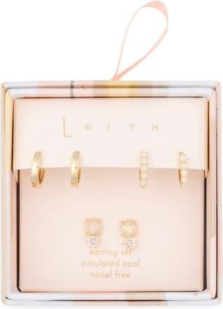 Leith 3-Pack Faux Opal & CZ Earrings in White Opal- Clear- Gold at Nordstrom Rack