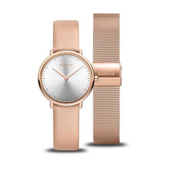 Bering Dameshorloge Classic 29 mm 3 ATM saffierglas Slim Design Kalfsleren Armband 15729-960 - Dames - Horloges - Roze - ONE Size - Accessoires