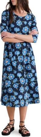 Seasalt Cornwall Veronica Print Stretch Organic Cotton Jersey Midi Dress in Climbing Cosmos Lagoon at Nordstrom Rack, Size 12 Us / 16 Uk