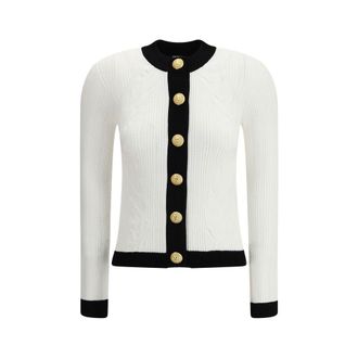 Balmain Womens Cable Knit Button Cardigan - White