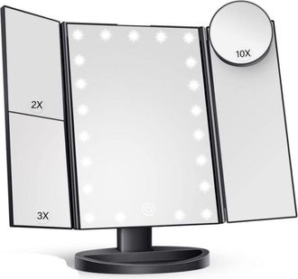 OEM Espejo De Maquillaje Led Negro Con 22 Luces, Doble Aumento (2x/3x), Iluminaci&oacute;n Perfecta Para Una Aplicaci&oacute;n Precisa Del Maquillaje