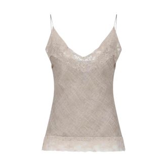 Ermanno Scervino Top de tirantes con cuello en V y ribete de encaje - Tops - Mujer - Beige - XS