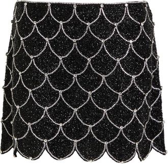 Alice & Olivia Rubi Embellished Scalloped Stretch-mesh Mini Skirt - Black And Silver - 8 (UK12 / M)