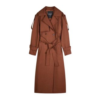 Patrizia Pepe Dames, Mantels, Bruin, Maat: 2XS Wol