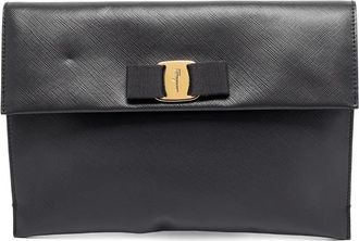 Ferragamo Clutch Vara in pelle con fiocco - Nero