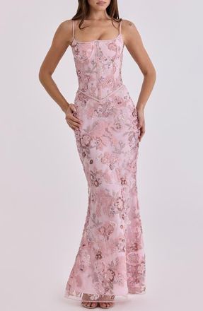 House of CB Naima Hand Beaded Gown in Pink at Nordstrom, Size Small A