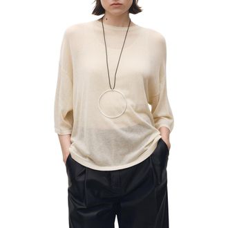 Mango Semisheer Three-Quarter Sleeve Oversize Sweater in Ecru at Nordstrom Rack, Size X-Small