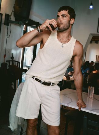 Le 31 Mens Pleated cotton-linen short Inseam: 7