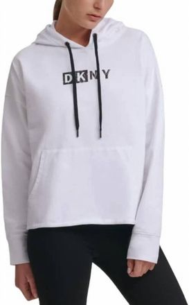 DKNY Activewear Sport Logo Hooded Cotton Sweatshirt In White
