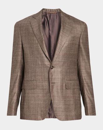 Canali Men & apos;s Plaid Silk-Cashmere Two-Button Sport Coat