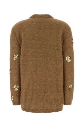 Valentino Garavani Womens Camel Mohair Blend Oversize Cardigan Cammellogold Exterior: Wool Nylon Maglieria