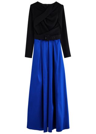 Talbot Runhof Colour-blocked Satin and Woven Maxi Dress - Blue - 42 (UK16 /xl)
