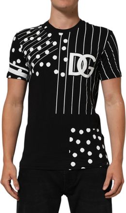 Dolce & Gabbana Black Cotton Polka Dots Round Neck Mens T-shirt
