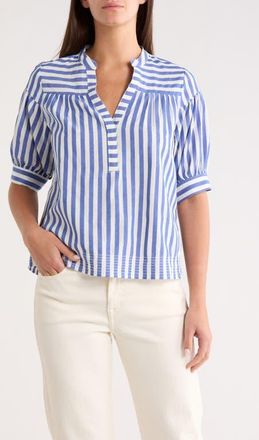Sugarlips Catana Stripe Split Neck Top in Blue-Stripe at Nordstrom, Size X-Large