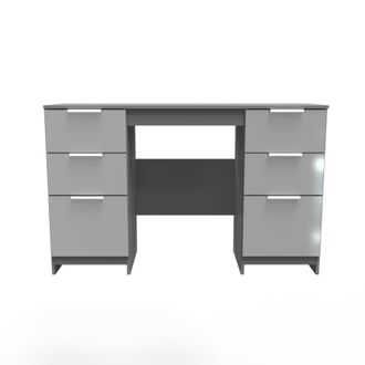 Welcome Furniture Paris Ready Assembled Double Pedestal Desk with 6 Drawers - Uniform Matt & Dusk Grey - Welcome Furniture | TJ Hughes
